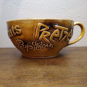 RARE Vintage Ceramic Popcorn Snack Bowl Pretzels Nuts Chips Bowl with Handle